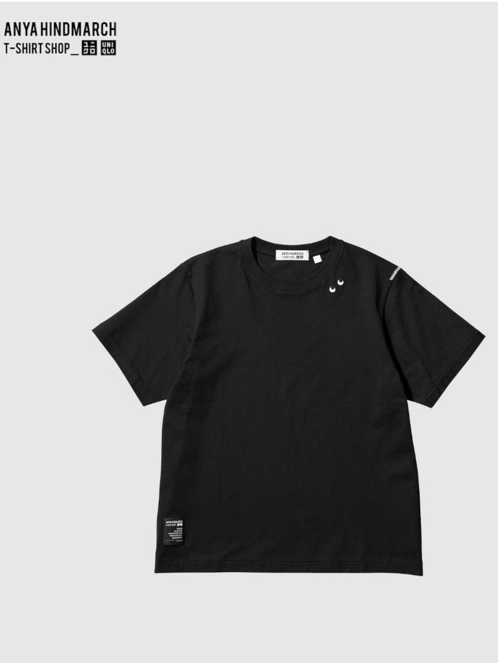 Anya Hindmarch "T1Boxy" Black Short-Sleeve Top Tee with Small Eye Motif. Size XS
